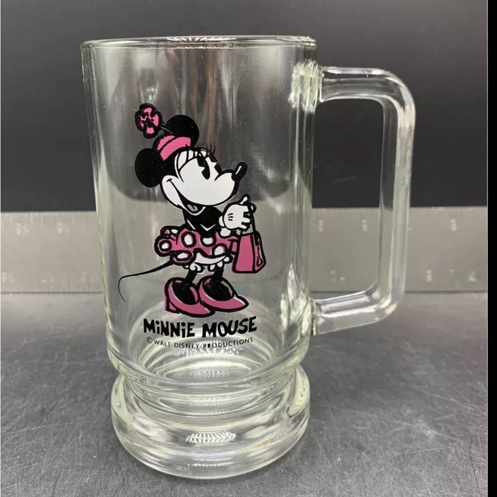 Vintage Minnie Mouse Beer Glass Mug Handle Cup Walt Disney Collectible
